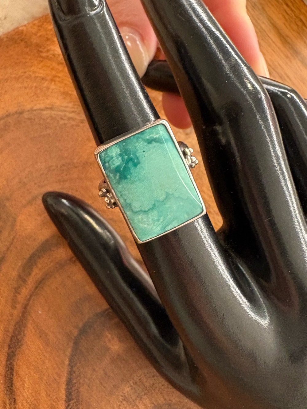 Vintage Navajo Chipita Sterling Silver Turquoise Ring - Size 5 and 3/4